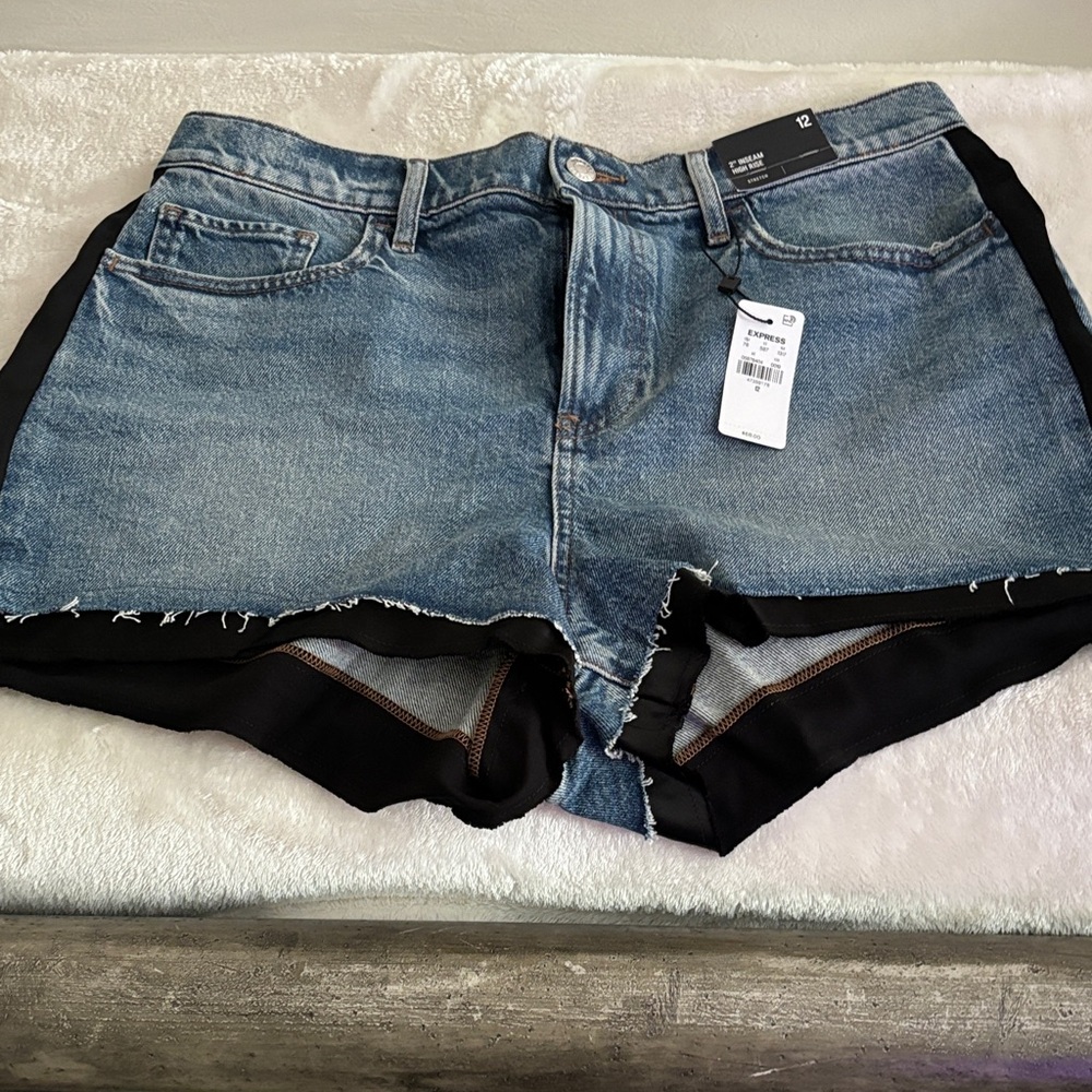 Express Blue Jean Shorts with Black Accents